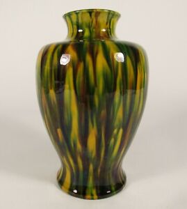 Vintage 7 Awaji Ware Yellow Green Brown Art Pottery Vase