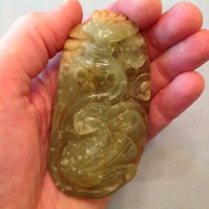  Large Carved Jade Palm Stone Amulet Pendant Unenhanced Natural Color
