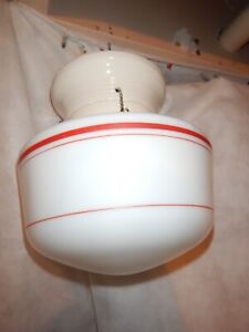 Art Deco Arts Crafts Bungalow Red Pin Striped Shade W Porcelain Fixture