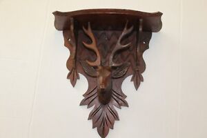 Early 1900s Antique Victorian Era Hand Carved Stag Head Clock Shelf Unique Nice