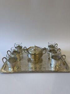 Sterling Silver Persian Tea Set Marked 840 Mozafarian Over 1401g From 1950s