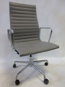 Genuine Herman Miller Eames Aluminum Group Executive Chair In Grey Leather