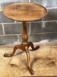 Antique 1700s Dish Rim Walnut Candle Stand Pa Nice Lines Table