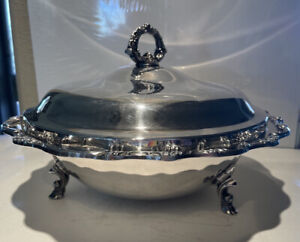 Vtg International Silver Co Silver Plated Footed Round Casserole Dish With Lid