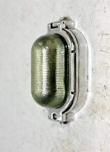 Vintage Original Solid Aluminum Marine Ship Ceiling Wall Light With Ribbed Glass