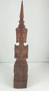 Vintage Wood Carving Art Thai Buddha Figure Kneeling And Praying 13 T