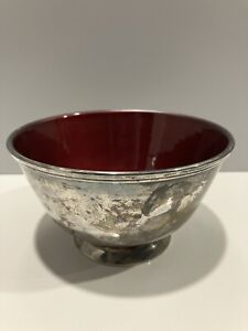 Vintage Bowl Towle Silversmiths Ep 5001 Silver Plate Red Enamel Inside Mid