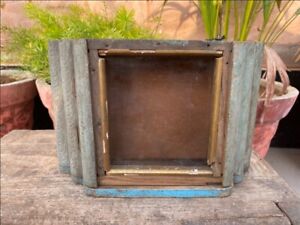 Antique Wood Hand Crafted Blue Painted Wall Hanging Alarm Clock Case Box