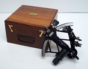 Nautical Brass Sextant With Wooden Box Maritime Navigational Instrument