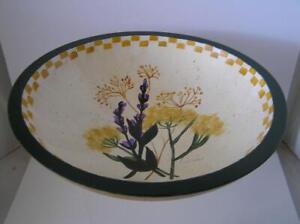 Vintage Primitive Wood Painted Bowl Folk Art Fall Harvest Herb 11 X 3 5 