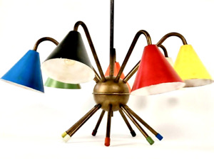 1950 S Italian Atomic 7 Light Chandelier Multi Color Stilnovo Style Sputnik Lamp