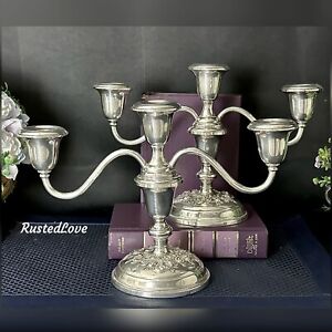 Vintage Gorham Buttercup Candelabras Sterling Silver Repousse Candle Holders 
