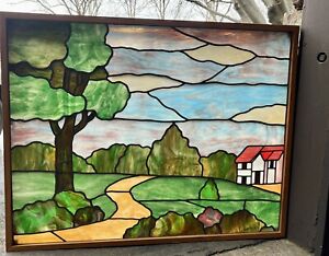 Large Mid Century Stained Leaded Framed Picture Window Nyc Area Salvage