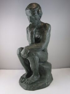 E417 The Thinker Sculpture After Rodin Signed Kunsthaus Clasen D Sseldorf