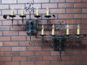 Huge Vintage Wrought Iron Spanish Revival Wall Sconces Gothic 21 5 W X 18 75 T