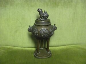 Vintage Asian Bronze Censer Incense Burner Foo Dog