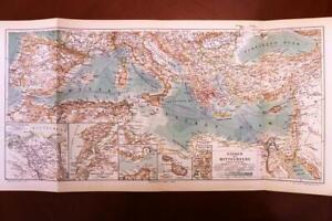 1897 Antique Meyers German Atlas Map Of Mediterranean Countries Excellent Detail