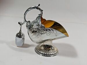 Vintage Holiday Imports Sugar Scuttle With Scoop Floral Engraved Silverplated