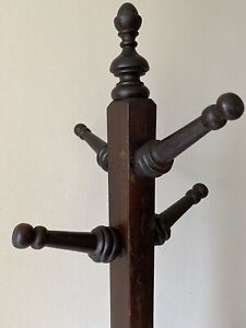 Vintage Antique Rustic Wood Coat Hat Rack Free Standing Entryway Hall Tree Stand