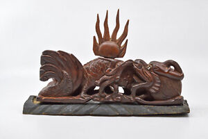 Antique Chinese Carved Wooden Dragon Statue 12 Inches Long