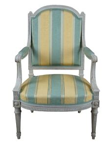 Vintage Baker Furniture French Louis Xvi Fauteuil Silk Striped Arm Chair 38 