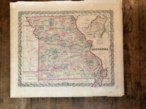 Antique Colored Map Missouri 1855 Colton Map