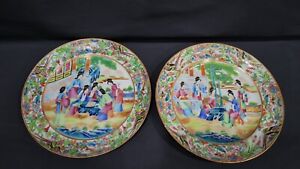 Two Antique 19th Century Chinese Canton Famille Rose Porcelain Plates 8 