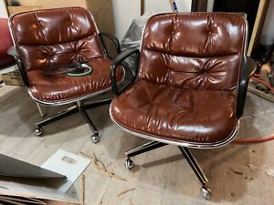 1973 Brown Knoll Charles Pollock Executive Office Chairs Minty Rare Lot Of 2 