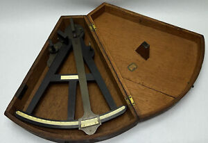 1800 S E G W Blunt Octant Ebony Bone Brass W Wood Case Maritime Navigation
