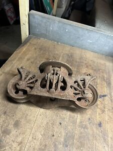 Old Cast Iron Myers Louden Farm Hay Trolley Carrier Barn Pulley Wheels Parts Usa