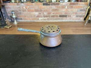 Antique Primitive Handcrafted Italian Copper Nut Roasting Pan Pot W Vented Lid