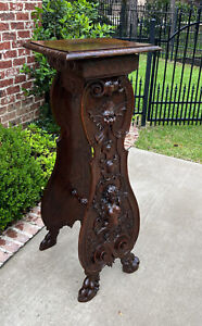 Antique French Pedestal Plant Stand Display Table Carved Oak 49 5 Tall 19th C
