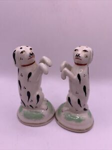 Antique Pair Staffordshire Begging Dalmatian Dogs Miniature 19th Century