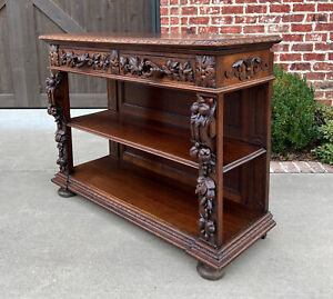 Antique French Server Sideboard Console Sofa Table 3 Tier Drawers Carved Oak 19c