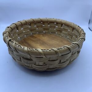 Wood Bottom Basket Smaller 7 1 2 In Size Coil Detail Wooden Woven