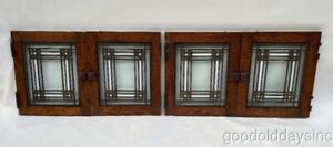 4 Tiny Miniature Antique Arts Crafts Stained Leaded Glass Cabinet Doors Window