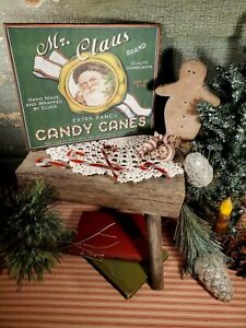 Vintage Victorian Primitive Style Christmas Mr Claus Candy Cane Santa Sign