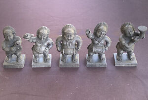 5 Vintage Carved Stone Figurines Figures Playing Music Instruments From India