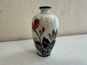 Antique Japanese Signed Ginbari Cloisonne Vase W Flowers Decoration