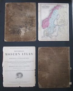 Original Antique 1876 Mitchell Atlas Cover Title Page Map Scandinavia Gb Ire
