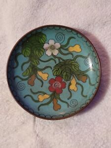 Cloisonne Small Floral Plate Trinket Dish Chinese 3 3 4 