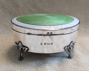 George V Sterling Silver Guilloche Enamel Jewelry Trinket Box Fully Hallmarked