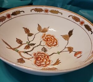 Seto Porcelain Bowl Orange Flowers Gold Trim Japanese 19th Meiji Antique 8 5in