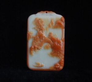 Old Chinese Hand Carving Park Landscape Nephrite Jade Panel Pendant