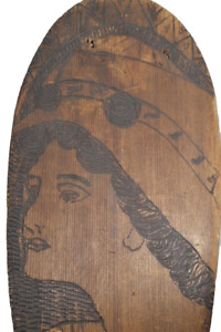 Antique Canoe Paddle Carved Lady Head Folk Art 35 In Camp Lodge 19th C Original
