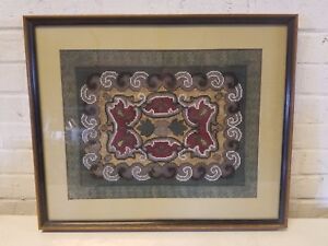 Antique Needlepoint And Bead Work Framed Tapestry