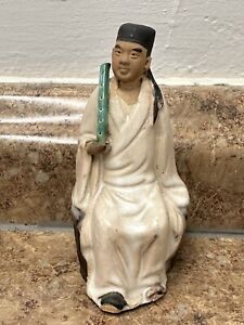 Old Chinese Mudman Figurine Beautiful Shiwan China Glaze Art Pottery Marked