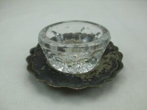 Antique Signed South American 900 Silver Tray Cut Crystal Candle Holder 944e