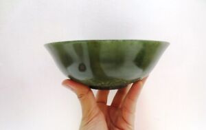 Mughal Indian Chinese Spinach Green Jade Hand Carved Bowl Rare Collectable