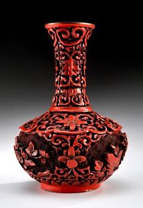 Antique 5 Cinnabar Vase Chinese
